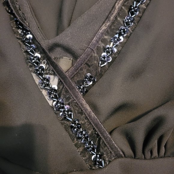 AGB Dress Byer Black Sleeveless V-Neck Wrap Style Sequence Drawstring Size 14 - Picture 3 of 5